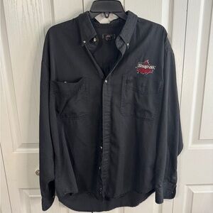Choko Snap On Racing Patch Black Long Sleeve Button Up Men's Size Medium VTG 90s